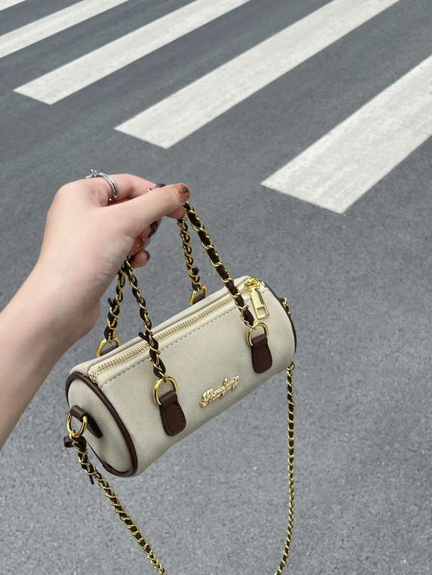 2024 new retro chain cylinder bag suede soft surface handbag messenger bag female niche design pillow bag_voghion.com