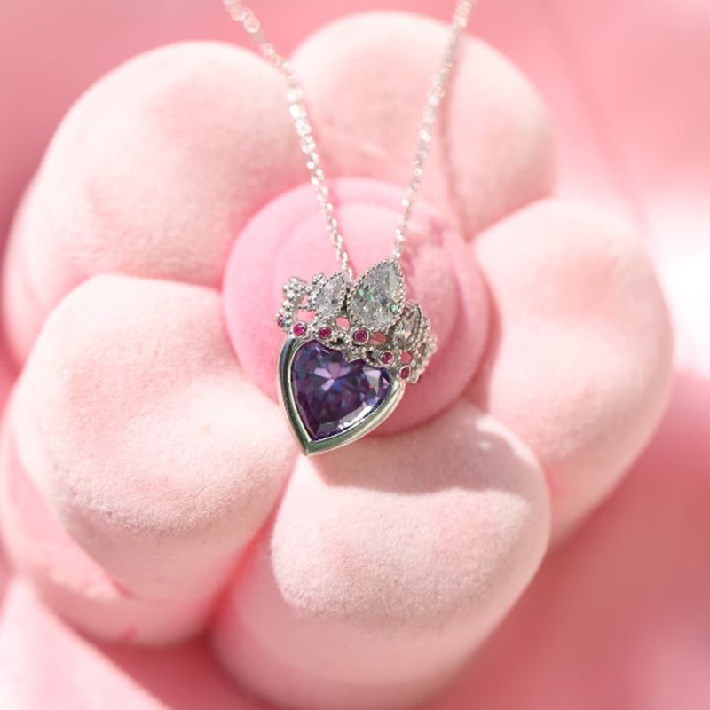 Elegante collana con ciondolo a forma di cuore cavo in stile cartone animato, con catena a clavicola per donna, con diamanti intarsiati, design semplice_voghion.com