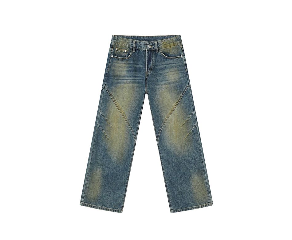 EF JEANS | 2025 Frühling Neue amerikanische Straße Färben und Altern Allmähliche Veränderung Gerade Lose Jeans Flut_voghion.com