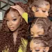 Brown Deep Wave Lace Front Human Hair Wigs Colored Curly Lace Front Pre Plucked Lace Frontal Wig Women_voghion.com