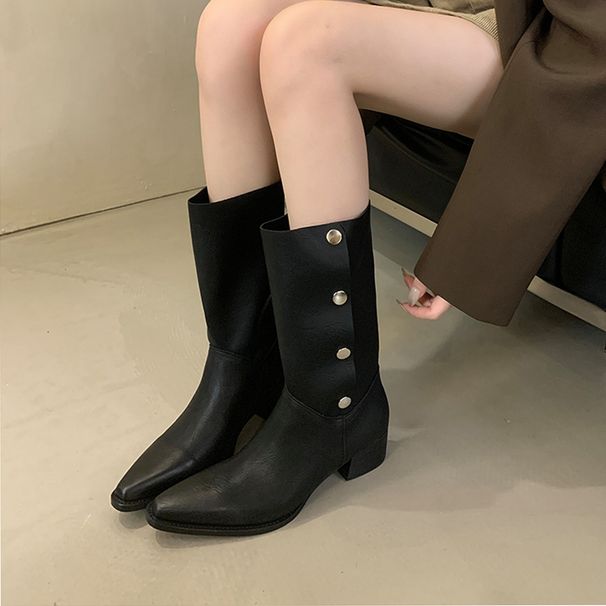 Damenschuhe Stiefeletten Herbst Neue Stiefel aus weichem Leder in geriebener Farbe Metall versteckte Schnalle kann gefaltet werden Zwei Tragemöglichkeiten Retro-Ritterstiefel mit dickem Absatz_voghion.com