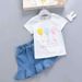 Completo da bambina, nuovo stile estivo, bambina con maniche a righe in cotone e gonna corta in denim per neonati, due pezzi_voghion.com