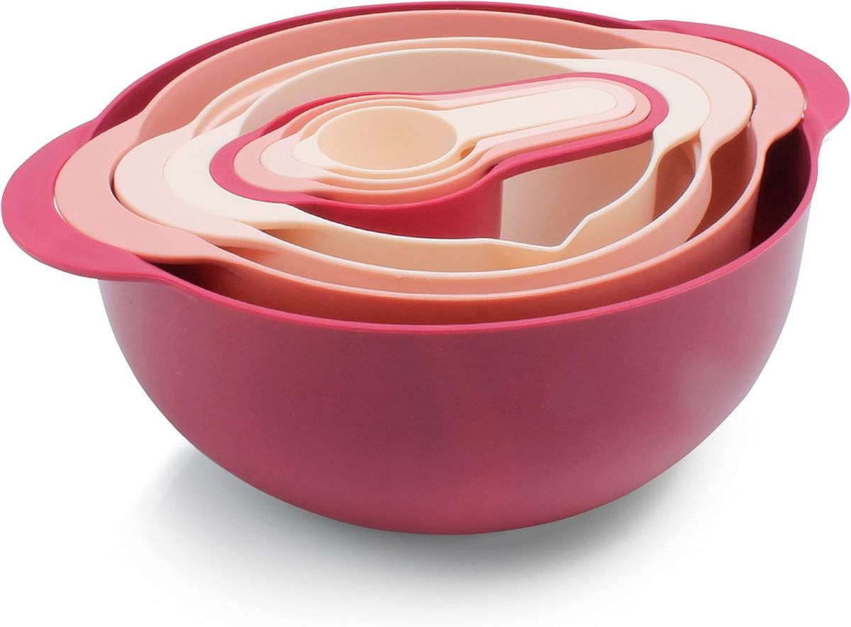 COOK WITH COLOR Nesting Bowls With Measuring Cups Colander And Sifter Set - Includes Mixing Bowls, Colander,Sifter And Measuring Cups, Pink, 8 Pc Bowl_voghion.com
