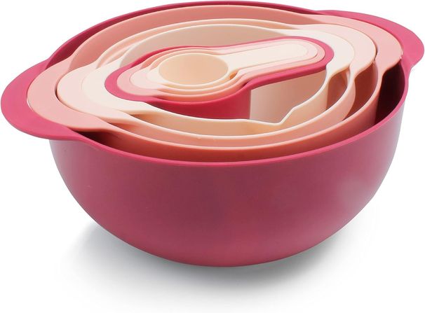 COOK WITH COLOR Nesting Bowls With Measuring Cups Colander And Sifter Set - Includes Mixing Bowls, Colander,Sifter And Measuring Cups, Pink, 8 Pc Bowl_voghion.com