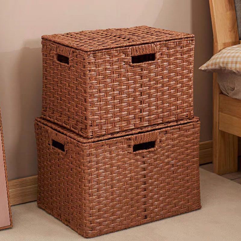 Cesta tejida de ratán con tapa, organizador multifuncional con asa para el hogar, dormitorio y otros objetos de almacenamiento._voghion.com