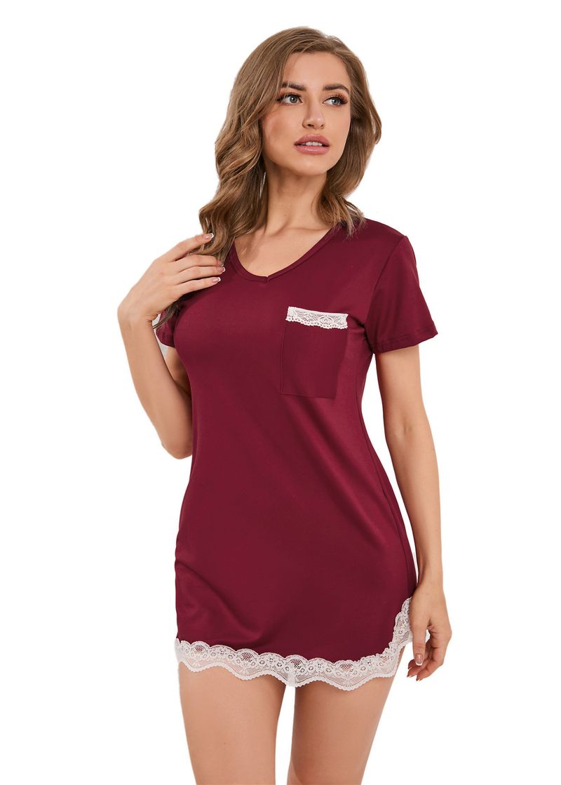 Nachthemd, Pyjama, Damen-Hauskleidung, kann draußen getragen werden, Spitzenspleißrock_voghion.com