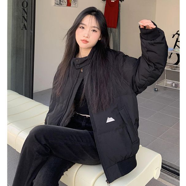 Waar staat de Orange Tree Stand? Kraag donsjack van katoen voor dames, winter effen kleur, veelzijdige neutrale stijl, los en warm_voghion.com