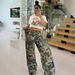 Roupas femininas verão novo camuflagem impressão cintura alta reta solto camuflagem macacão_voghion.com