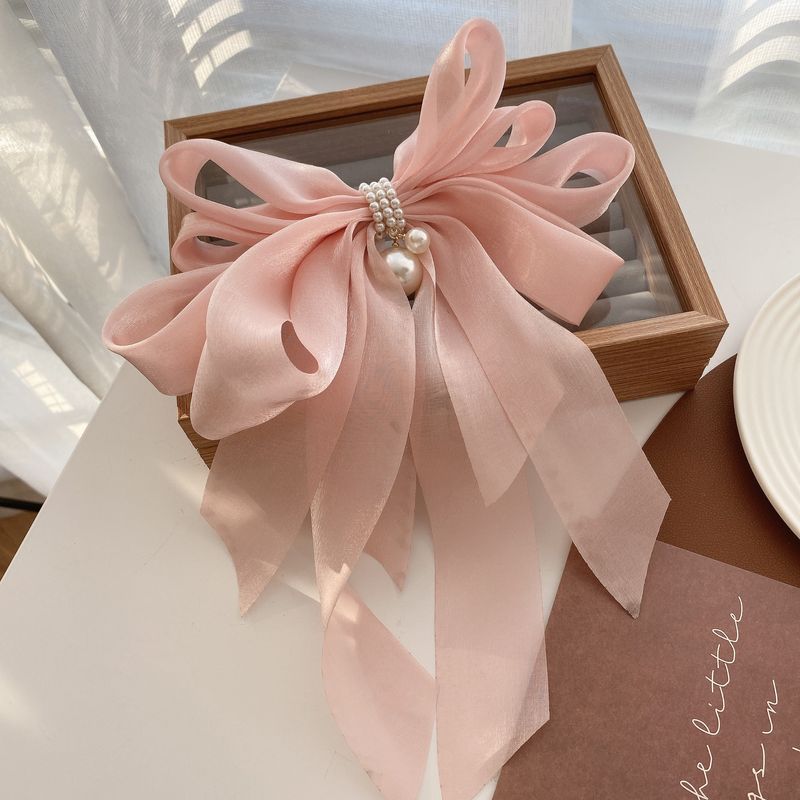 Corea del Sur organza primavera y verano terciopelo lazo de gran tamaño primavera y verano horquilla mujer cabeza trasera horquilla accesorios para el cabello tocado mujer_voghion.com
