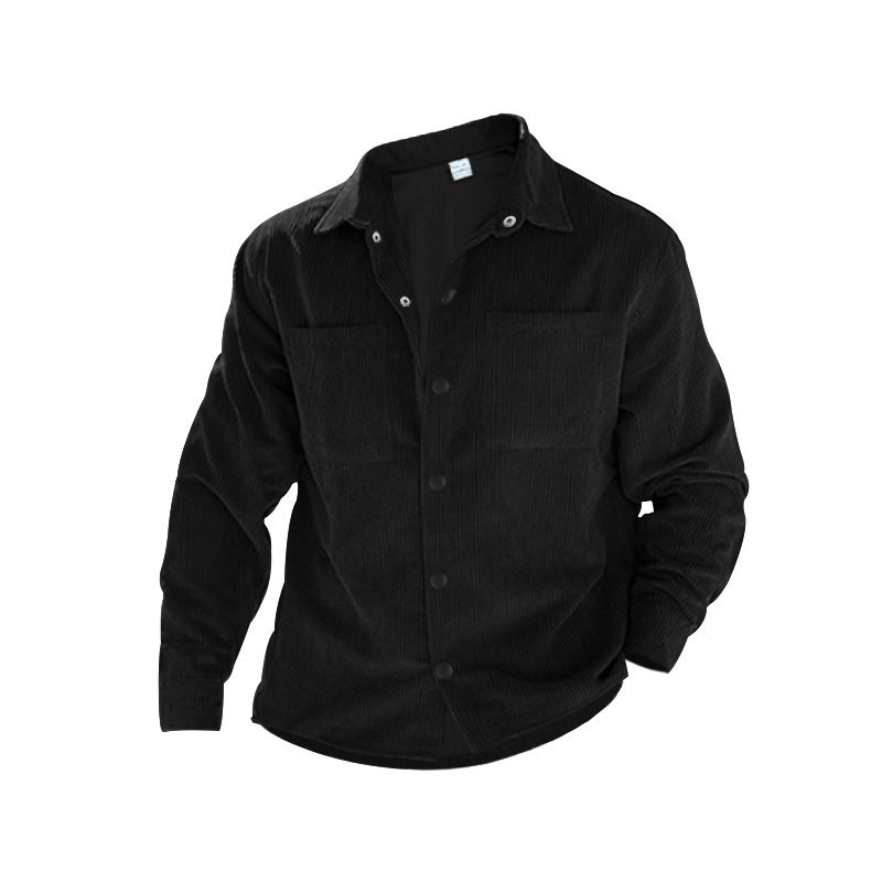 Herrenbekleidung Independent Station Außenhandel Frühling und Herbst Neues Herrenhemd Cord Langarm Casual Pocket Revers Hemdjacke_voghion.com
