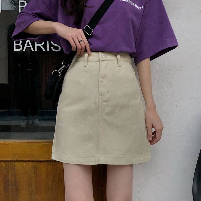 Short Women's Summer Korean Version Slim Casual Half Large Fat MM Versatile Wrap Hip A-line High Waist Denim Skirt Women_voghion.com