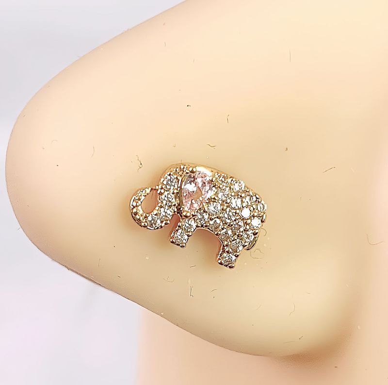 Accessories: Elephant Heart Cross Copper Ring Ornament Nose Stud Female Fresh and Sweet Instagram Style High end Jewelry_voghion.com