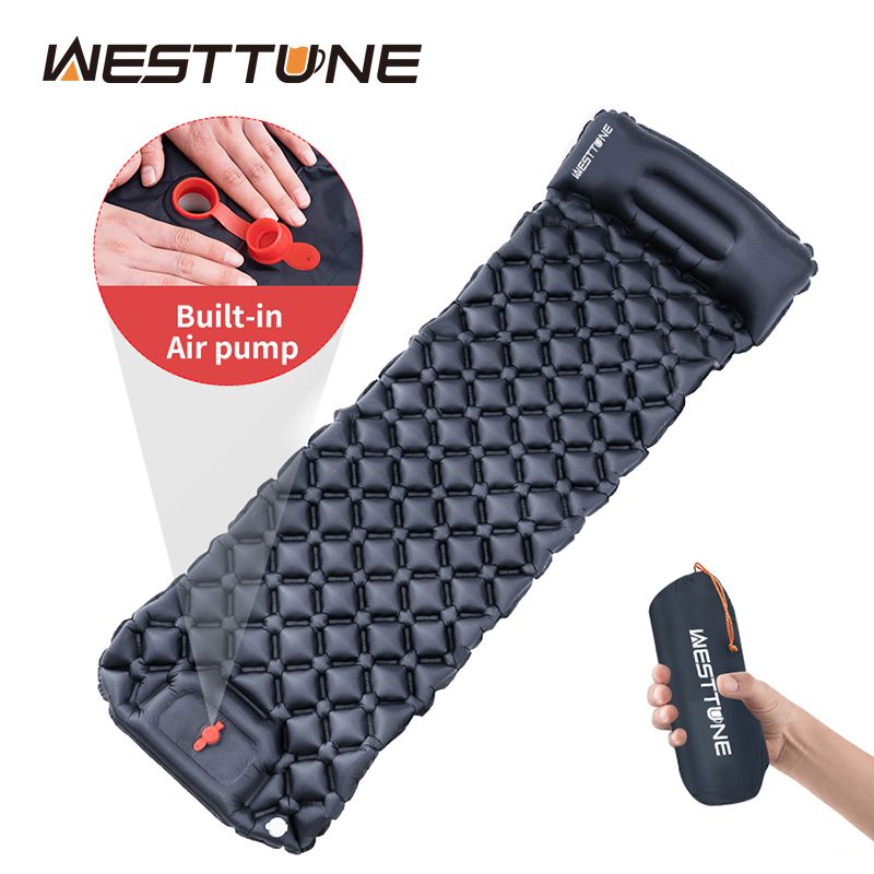 Outdoor slaapmatje Camping Iatable Matras Ingebouwde pomp Ultralichte luchtkussenmat met hoofdsteun voor reizen Wandelen_voghion.com