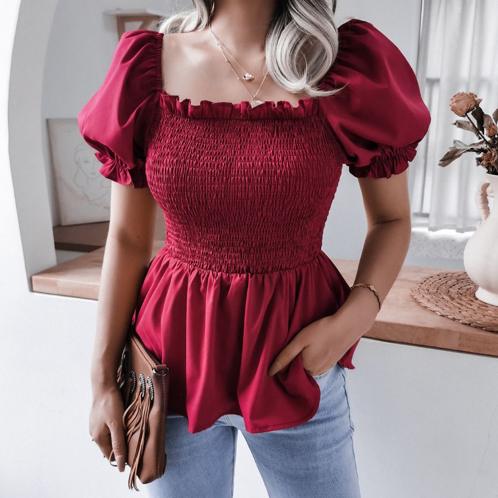 Zomer Nieuwe Casual Lantaarnmouw Zoom Ruffle Chiffon Blouse Dameskleding_voghion.com
