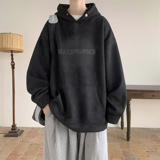 Felpa con cappuccio alla moda a maniche lunghe per uomo, in primavera e autunno, realizzata in pelle scamosciata, vestibilità ampia_voghion.com