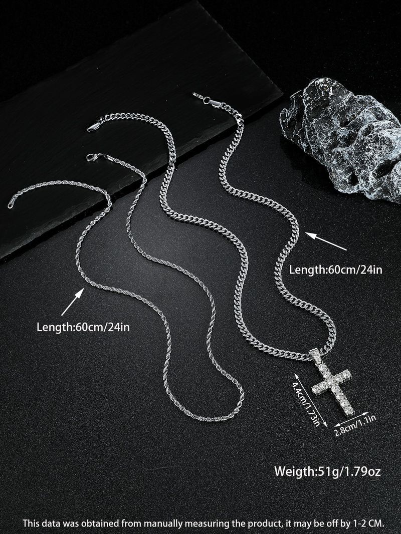 Mode Volldiamant Hip Hop Kreuz Halskette Zubehör Damen High Grade Long Style gestapelte Schlüsselbeinkette_voghion.com