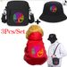 Animal Kangaroo3-teiliges Set mit Tasche und Hut mit flammendem Totenkopf-Print, dreiteilige Kombination, bequeme Haustierkleidung für den Winter, ideal für Reisen mit Haustieren im Freien_voghion.com