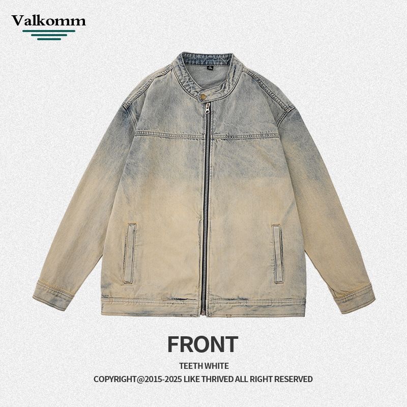 Giacca in denim vintage da uomo con effetto consumato - Cappotto con cerniera in stile retrò americano e bottoni per abbigliamento casual (M-5XL)_voghion.com