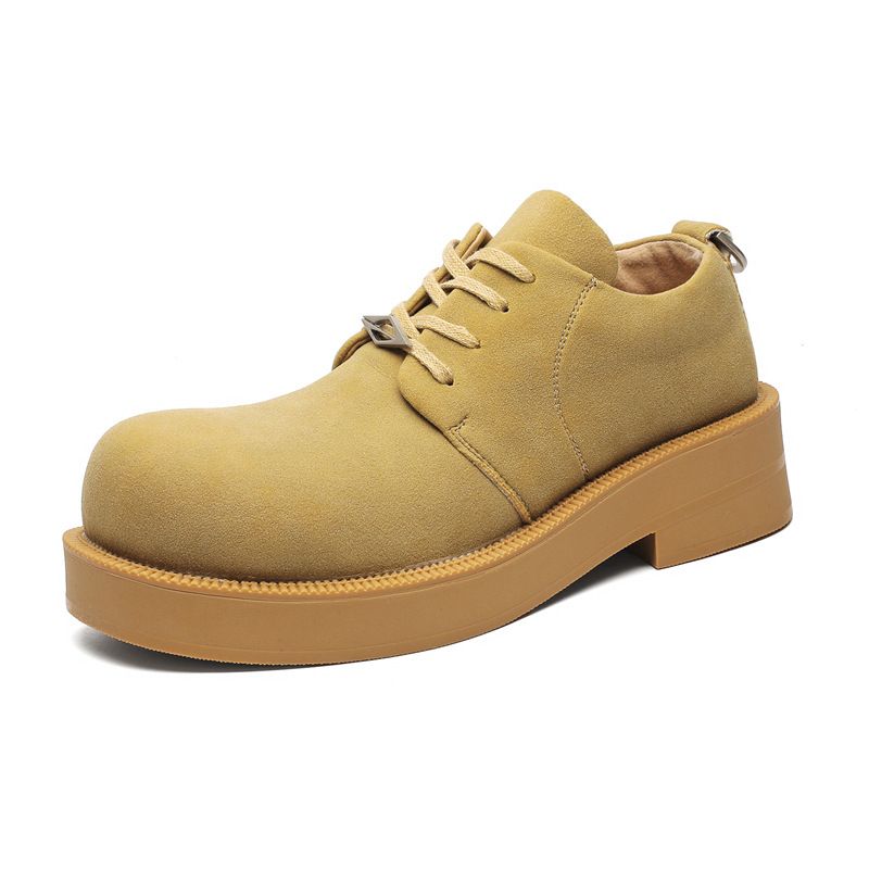 Derby Shoes Men's Mickey Big Head Shoes Low Top Platform Big Yellow Boots Round Head Leather Shoes_voghion.com