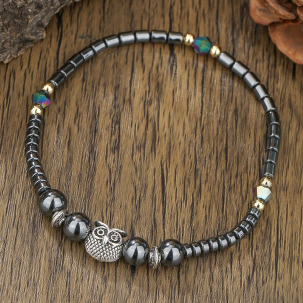 Cavigliera a forma di gufo con perline, realizzata a mano, in stile spiaggia, con calcoli biliari neri, di alta qualità, per le donne_voghion.com