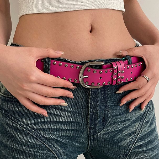 Women's New Summer Rivets Belt Hundreds Jeans Wide Version_voghion.com