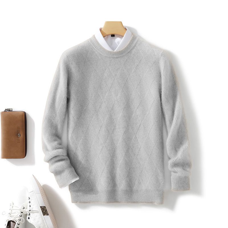 Pure wool men's round neck seat woven thick autumn and winter new loose casual knitted base cashmere sweater_voghion.com