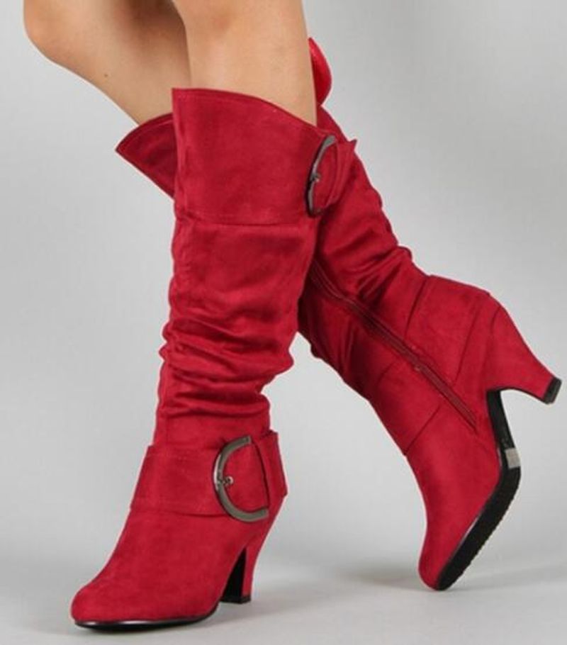 Frosted frühling und herbst frauen stiefel gürtel schnalle hohe ritter stiefel chunky_voghion.com