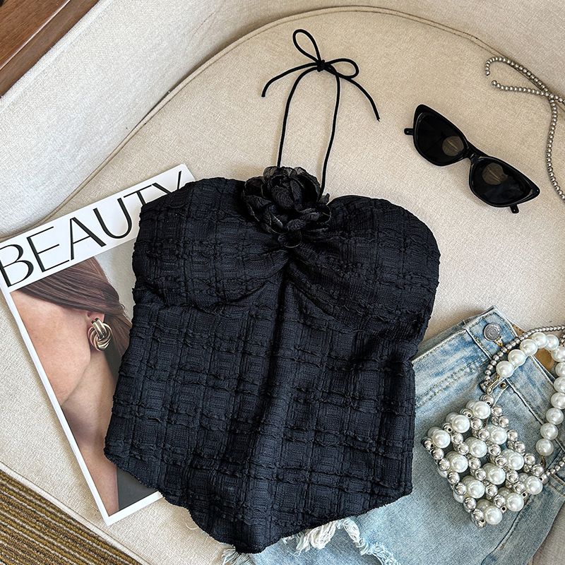 Dames Intiem Pure Desire Hot Girl Chic Halter Hals Rozenbloem Klein Camisole Vrouwelijke Zomerkleding Mooi Zoet Heet_voghion.com