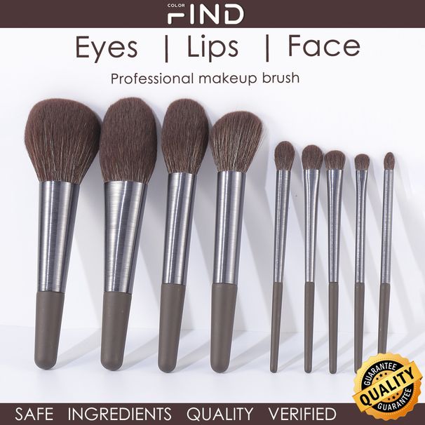 9 braune professionelle Make-up-Pinsel-Set, Lidschattenpinsel, loser Puderpinsel, Concealer-Pinsel_voghion.com