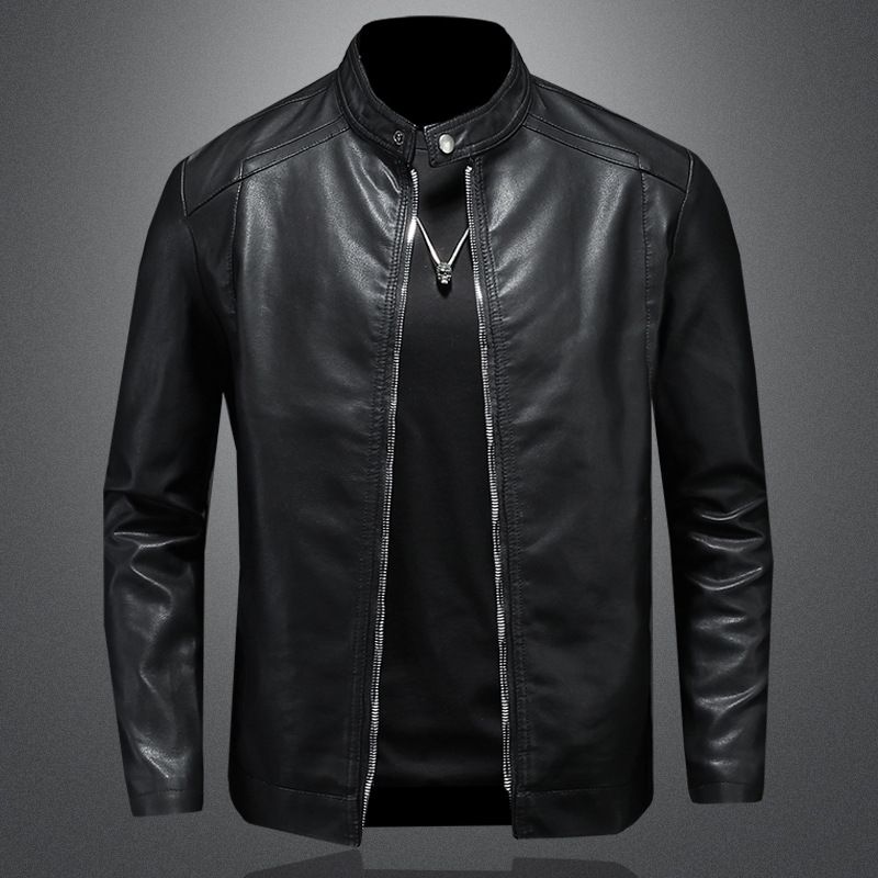 Men's Clothing Leather Jacket Style Casual Versatile Slim Fit Plus Velvet Thickened Large Size Leather Jacket_voghion.com