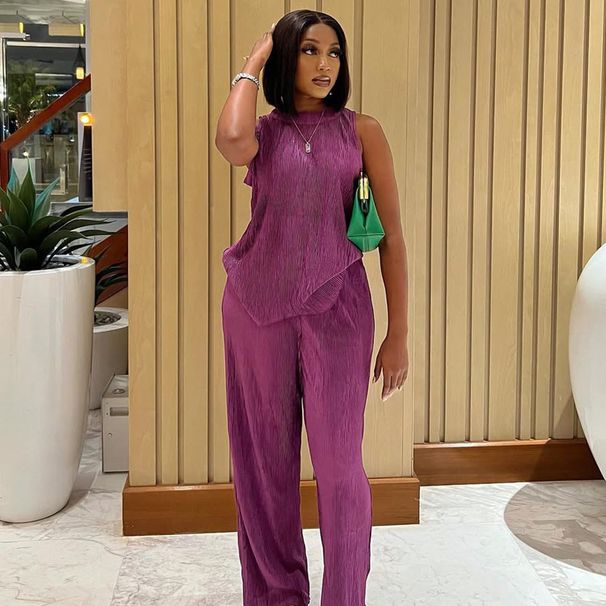 Women's Clothing Fashion Sleeveless Tops Wide Leg Trousers Two Piece Suits For Women_voghion.com