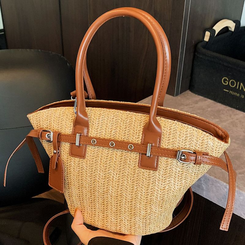 Damentaschen Strohtasche Sommer Strand Temperament Damentasche Lässige Mode Einfache Eine Schulter Handgehaltene Urlaub Gewebte Tasche_voghion.com