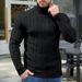 Maglione da uomo slim fit a collo alto, pullover casual in maglia, strato di base in tinta unita, misto cotone lavabile in lavatrice, antipiega_voghion.com