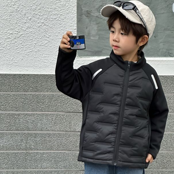 Kids' Sherpa-Lined Puffer Jacket - Winter & Spring Warm Zip-Up Coat With Stand Collar, Lightweight Quilted Outerwear For Boys & Girls (100-170cm)_voghion.com