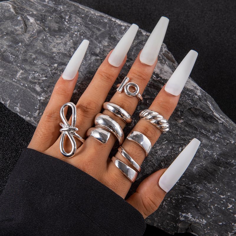 Geometric Curved Irregular Open Personality Creative Bowknot Ring Six-Piece Set_voghion.com