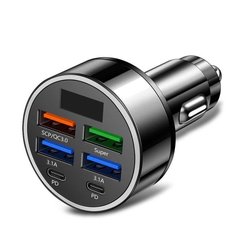 6-in-1 Multi Port Digital Display Ultra 6-port With Voltage Car Charging, One Trailer For Six Fast Charging Cars_voghion.com