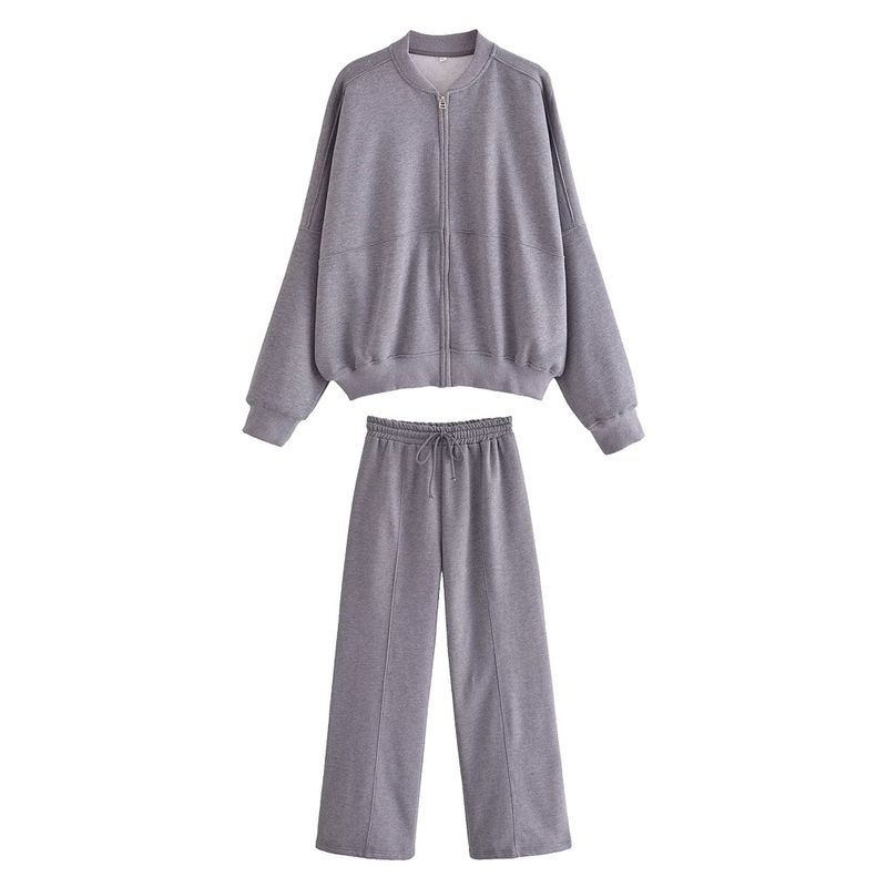 Vêtements pour femmes automne et hiver mode personnalisé fermeture éclair loisirs sport costume manches longues pantalon décontracté deux pièces ensemble_voghion.com