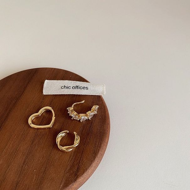 Set di tre pezzi in osso versione coreana semplice amore zircone temperamento versatile clip senza foro orecchini accessori per le orecchie_voghion.com