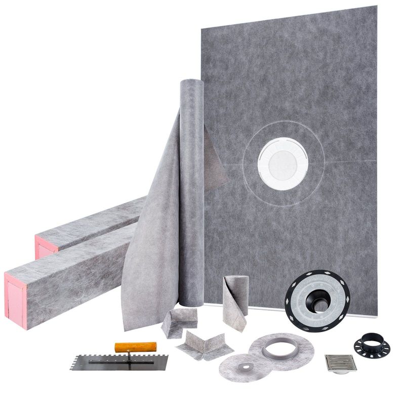 VEVOR Shower Curb Kit, 48"x72" Watertight Shower Curb Overlay With 4" PVC Central Bonding Flange, 4" Stainless Steel Grate, 2 Cuttable Shower Curb And Trowel, Shower Pan Slope Sticks Fit For Bathroom_voghion.com