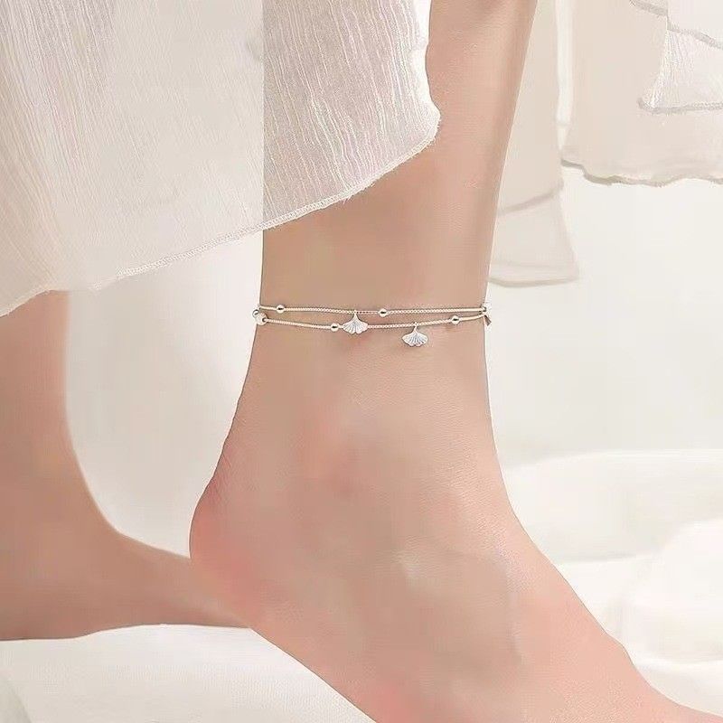 Three Lives With Apricot Double Layer Anklet Simple Forest Style Sweet High-end Feel Women's S Pure Silver Design New_voghion.com