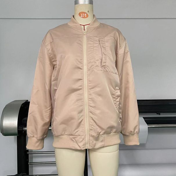 Veste coupe-vent ample et chaude à fermeture éclair pour femme_voghion.com