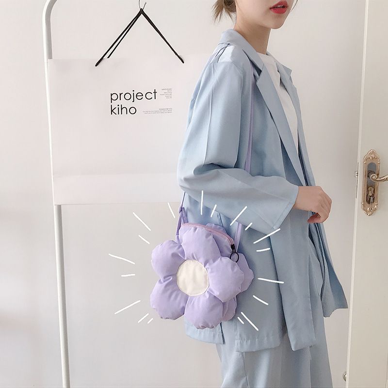 Borsa a tracolla piccola color block estiva con motivo floreale imbottito in cotone 2024, fresca e macaron per ragazze_voghion.com