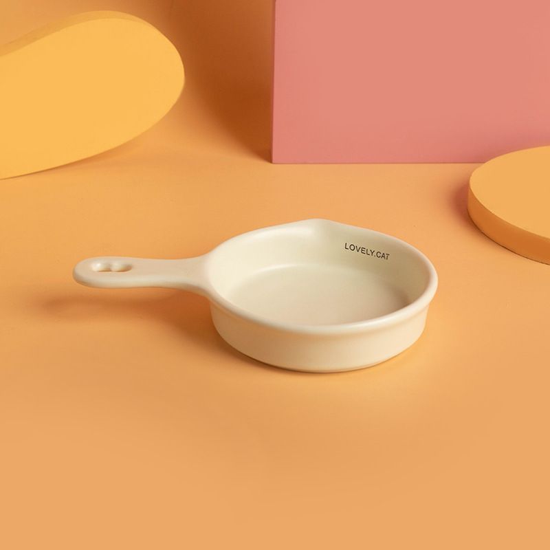 Comedero lento de cerámica estilo coreano BD con fondo plano, asa única y bebedero para gatos. Resistente a la barbilla negra. Ideal para comida enlatada._voghion.com