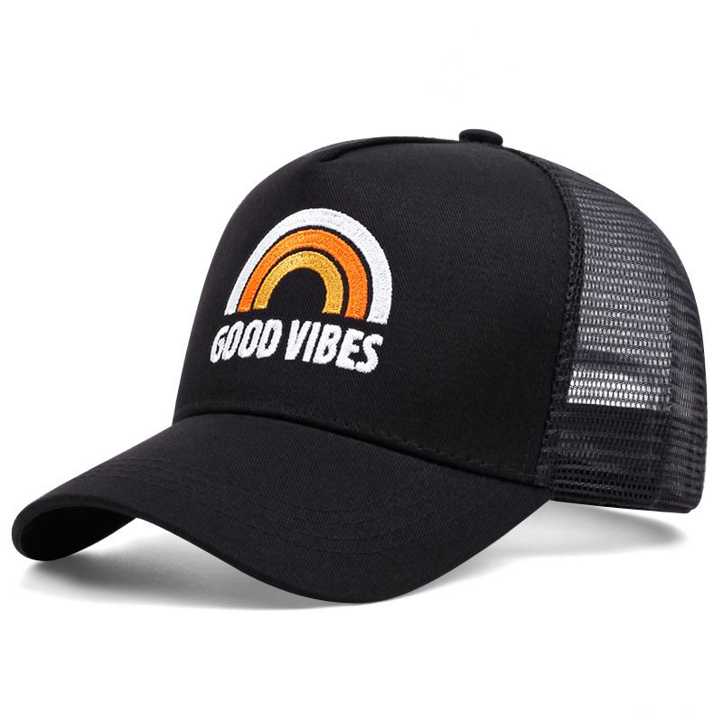 Cappellino parasole in rete per sport all'aria aperta con ricamo GOOD VIBES_voghion.com
