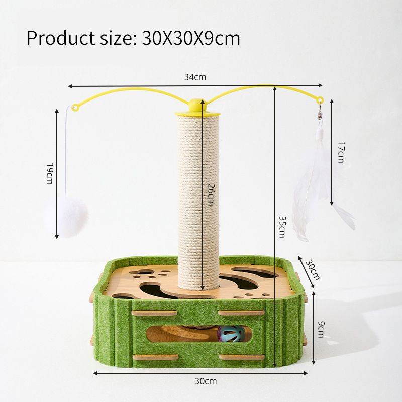Toy Teaser Wand Self-Entertainment Gadget With Feather Cat Scratching Post Durable Rotating Ball Water Wood_voghion.com