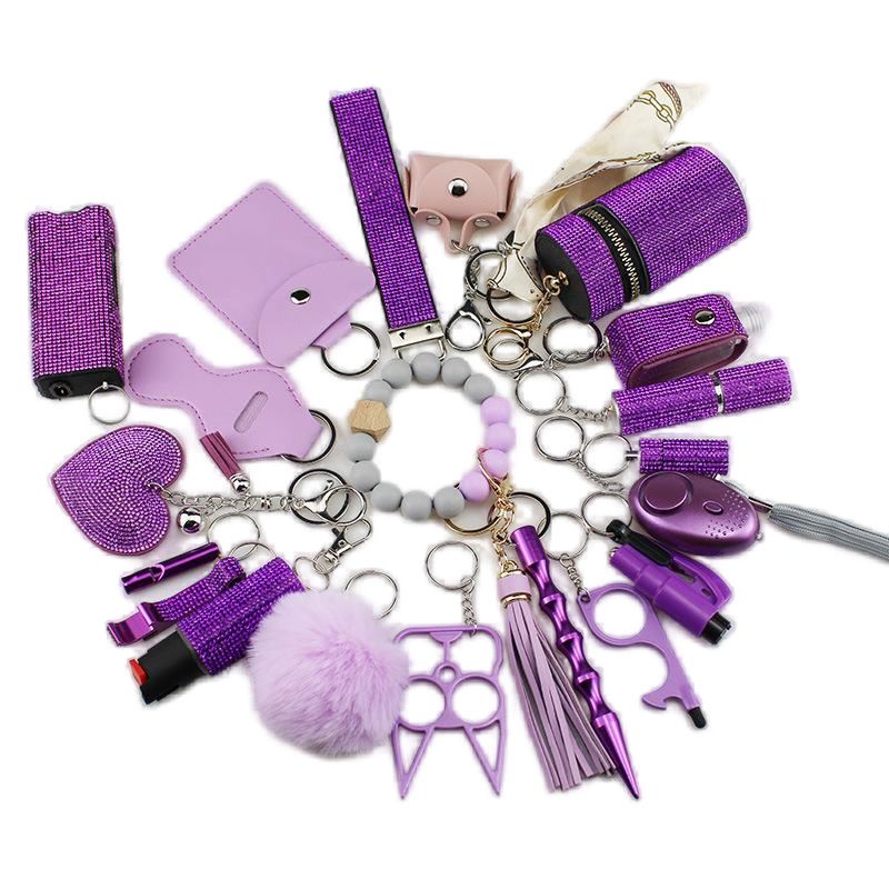 Juego de 21 llaveros de autodefensa para mujer: accesorio de seguridad elegante y portátil con decoración de diamantes de imitación (blanco, negro, rojo, rosa, azul cielo y morado)_voghion.com