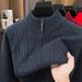 Mittelgroßer und grüner Pullover mit halbem Reißverschluss für Herren, dicker, warmer Business-Casual-Pullover, Strickpullover für Herren_voghion.com