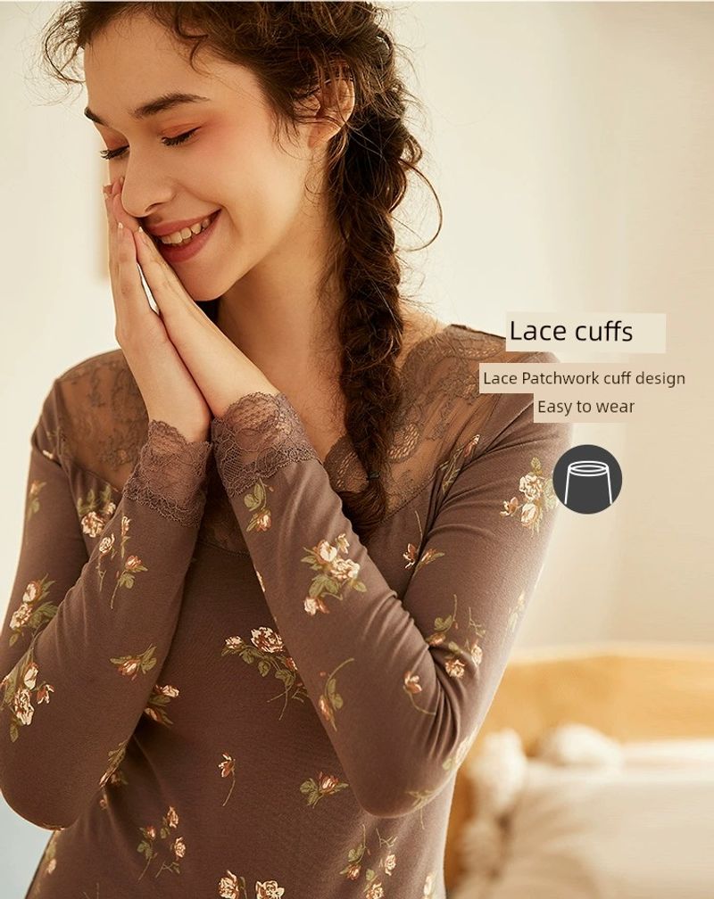 Women's Lace Slim-Fit Basic Thermal Underwear_voghion.com