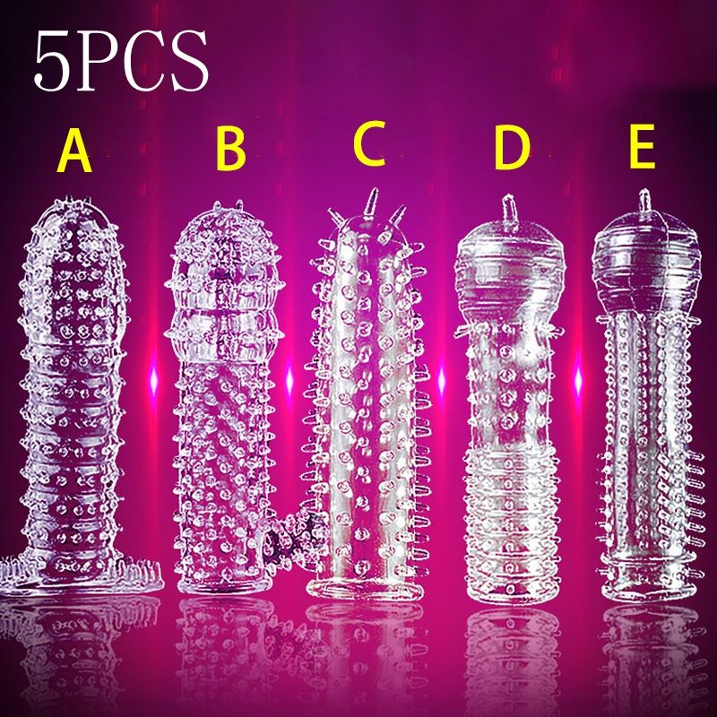Pcs/Set  5 Extender Sleeve Crystal Condom High Elasticity Reusable Condom Delay Ejaculation Sex Toys For M_voghion.com