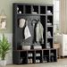 ON-TREND Farmhouse Wooden Style Hall Tree With 6 Hooks, Practical Walnut Storage Bench With Adjustable Shelves, 4-in-1 Entryway Shoe Cabinet With 13 Cubbies For Mudroom, Living Room, Black, 76.7"H_voghion.com